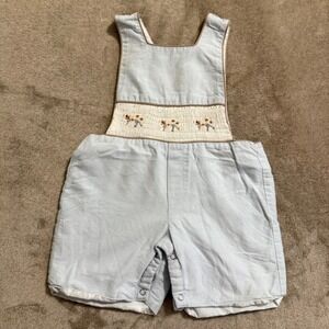 Jeanine Johnsen Baby Boys Blue Hand Smocked Puppy Dog Romper Sunsuit 6-12M